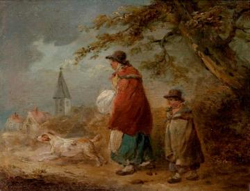 Woman, Child and Dog on a Road Artwork by George Morland