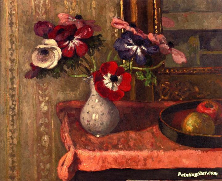 Still Life: Vase Of Flowers And Fruit On A Table Artwork by Albert André