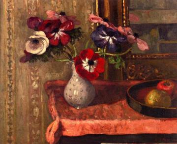 Still Life: Vase Of Flowers And Fruit On A Table Artwork by Albert André