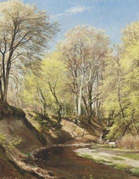 Deer At The Bend Of The River Artwork by Carl Frederik Peder Aagaard