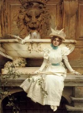 Waiting by the Fountain Artwork by Vittorio Matteo Corcos