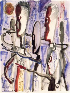 Stickmen in Blue Artwork by George Grosz