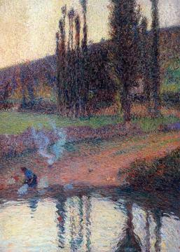 Laundress Kneeling at the Edge of the Water Artwork by Henri Martin