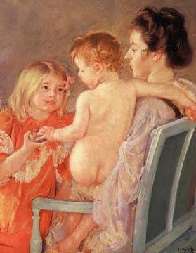 Sara Handing A Toy To The Baby Artwork by Mary Cassatt