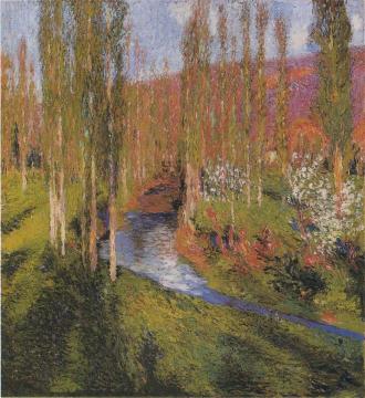 Peupliers au bord du vert Artwork by Henri Martin