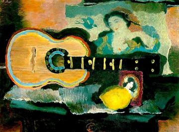 Guitar with Painting Artwork by Vladimir Lebedev