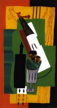 Violin, Bottle Flowers in a Glass and Eight of Spades Artwork by Louis Marcoussis