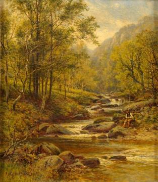 Angler on the stream Artwork by Alfred A. Glendening, Jr
