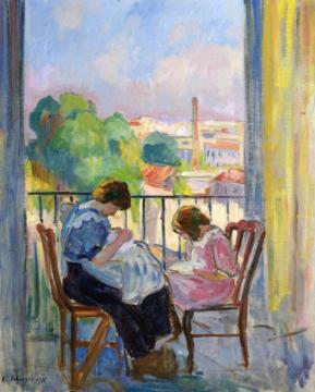 Girl Sewing at the Window Artwork by Henri Lebasque