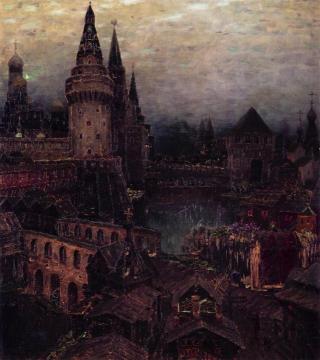 17th Century Moscow. At Dawn. Voskresensky Gates Artwork by Victor Mikhail Vasnetsov