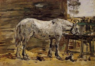White Horse at the Feeding Trough Artwork by Eugène-Louis Boudin