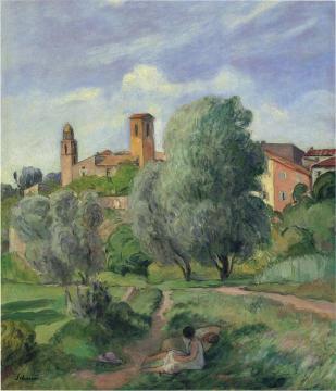 Young girl in garden at Cannes Artwork by Henri Lebasque