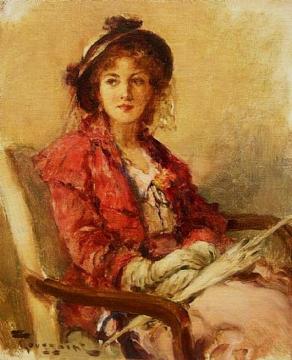 Seated Woman With Parasol Artwork by Fernand Toussaint