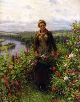A Maid in Her Garden Artwork by Daniel Ridgway Knight