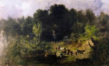 Cattle on the Road Aro' the Ridge near Queens Artwork by Charles Henry Miller