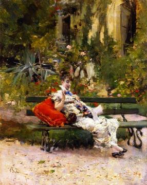 Berthe Sewing in the Garden Artwork by Giovanni Boldini