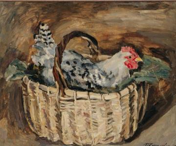 Rooster in a Basket Artwork by Pyotr Konchalovsky