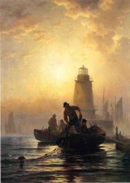 Fish Pond, Orient Bay, Long Island Artwork by Edward Moran