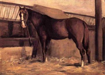 Yerres, Reddish Bay Horse in the Stable Artwork by Gustave Caillebotte