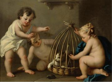 Putti Playing With A Cat Artwork by Jacopo Amigoni