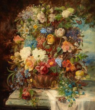 Summer Flowers On A Ledge Artwork by Hans Zatzka
