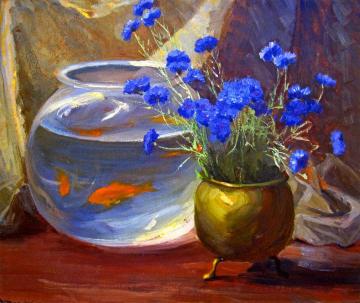 Goldfish Bowl And Flowers Artwork by Jean Mannheim
