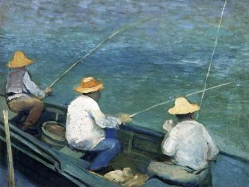 Three Fishermen in a Boat Artwork by Gustave Caillebotte