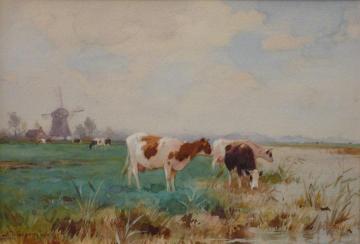 Landscape With Cows Artwork by Adrianus Johannes Groenewegen
