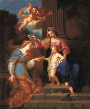 Mystic Marriage of Ste Catherine Artwork by Bon Boullogne