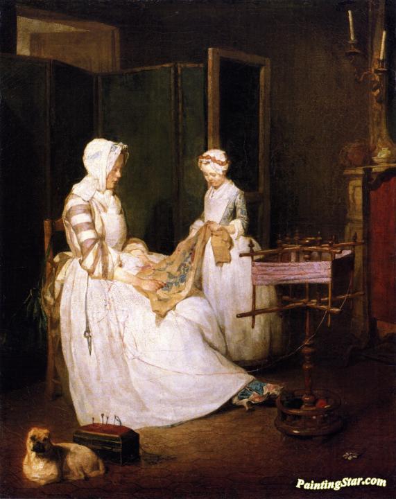 The Diligent Mother Artwork by Jean-Baptiste-Simeon Chardin