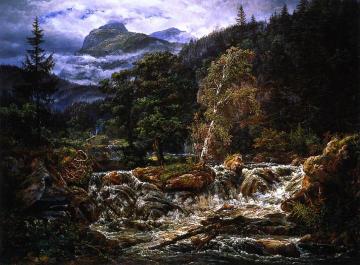 Norwegian Mountain Landscape with Waterfall Artwork by Johan Christian Dahl