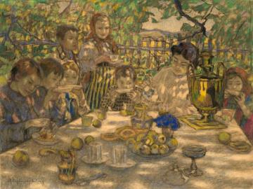 Tea in the Garden Artwork by Nikolai Petrovich Bogdanov-belsky