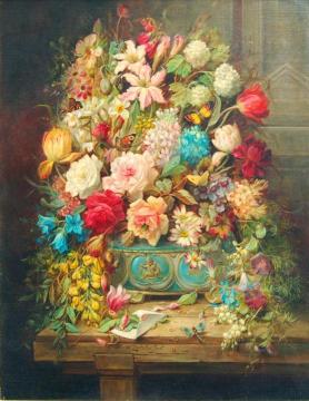Still-life With Flowers And Butterflies Artwork by Hans Zatzka