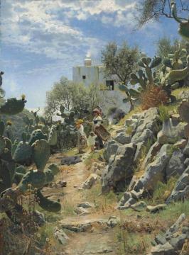 At Noon on a Cactus Plantation in Capri Artwork by Peder Mork Monsted