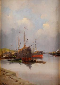 Harbor Scene Artwork by Eugene Galien-Laloue