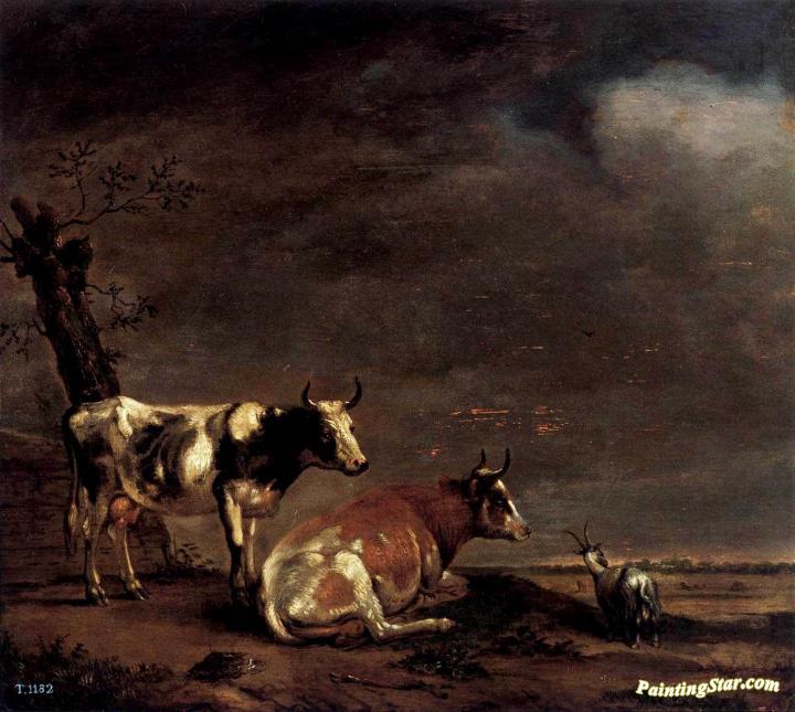 Landscape with Two Cows and a Goat Artwork by Paulus Potter