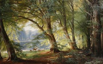 Deer Beside A Lake Artwork by Carl Frederik Peder Aagaard