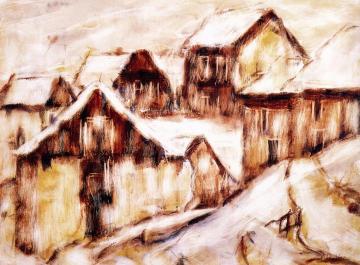 Ticino Houses in the Snow Artwork by Christian Rohlfs