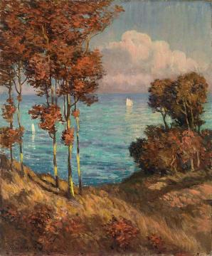 Sailboats Through the Trees Artwork by Arthur Merton Hazard