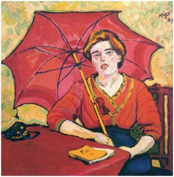 Girl In Red With A Parasol Artwork by Hermann Max Pechstein