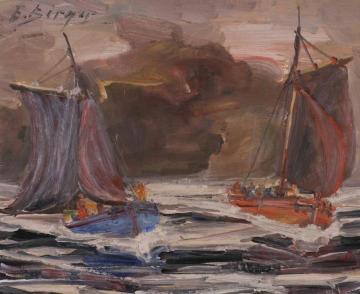 Two Boats Sailing Artwork by Einar Halvdan Berger