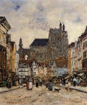Abbeville, Street and the Church of Saint-Vulfran Artwork by Eugène-Louis Boudin