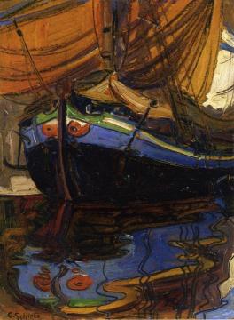 Sailing Boat with Reflection in the Water Artwork by Egon Schiele