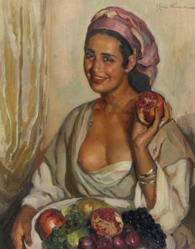 Moroccan Woman With A Fruit Bowl Artwork by José Cruz Herrera