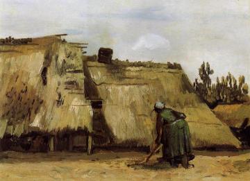 Cottage with Woman Digging Artwork by Vincent Van Gogh