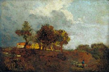 Landscape with Elm Trees and a Farm, near Bayswater Artwork by William Henry Hunt