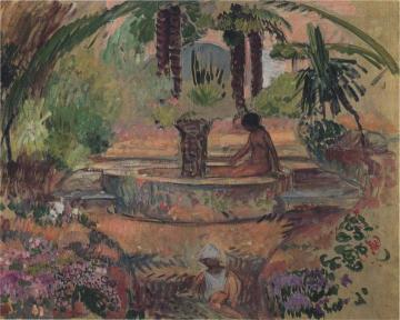 Marthe and Pierre at a fountain in Saint Maxime Artwork by Henri Lebasque