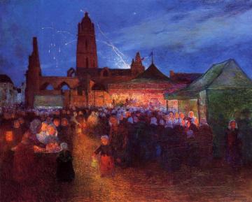 July 14th Fireworks at Bourg-de-Batz Artwork by Ferdinand du Puigaudeau