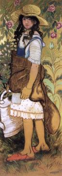 Girl with Watering Can Artwork by Georges Manzana Pissarro