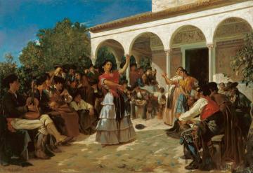 A Gypsy Dance in the Gardens of the Alcázar, in front of the Charles V Pavilion Artwork by Alfred Dehodencq